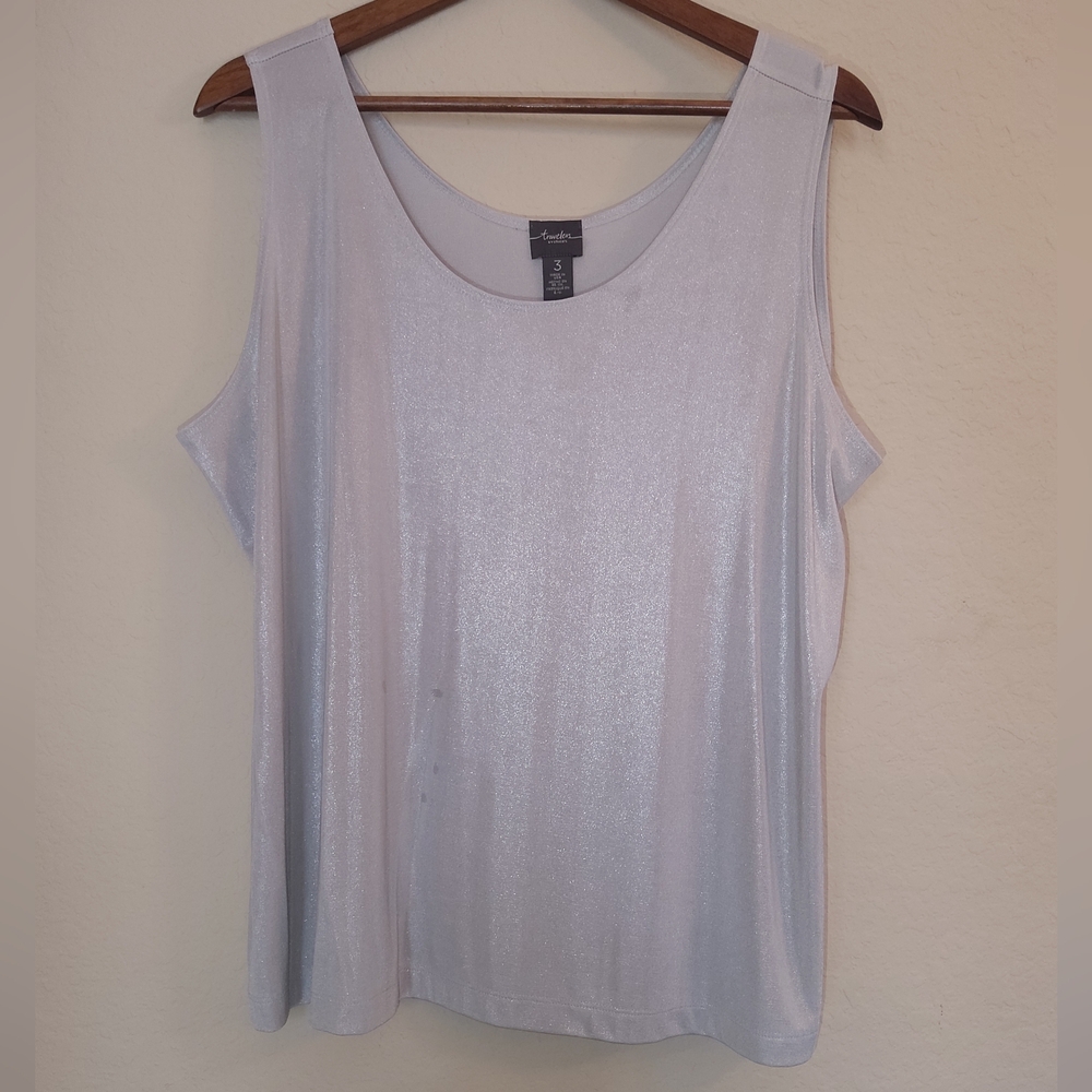Travelers By Chicos Tank Top Womens XL Silver Metallic‎ Shimmer Sparkle (Flaw)